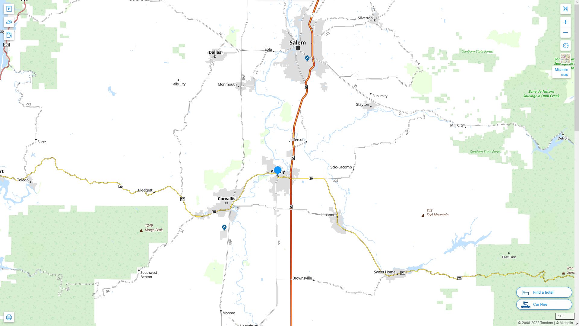 Albany Oregon Highway and Road Map